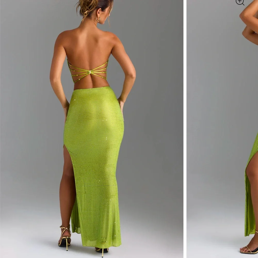 Oh Polly Strapless Lime Sequin Dress - Picture 2 of 3